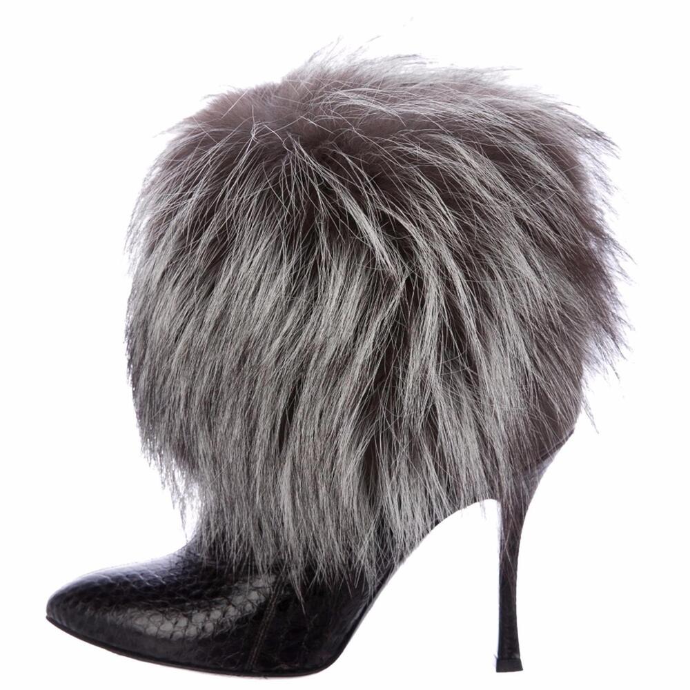 SERGIO ROSSI Fur-Accented Snakeskin Boots 36/6